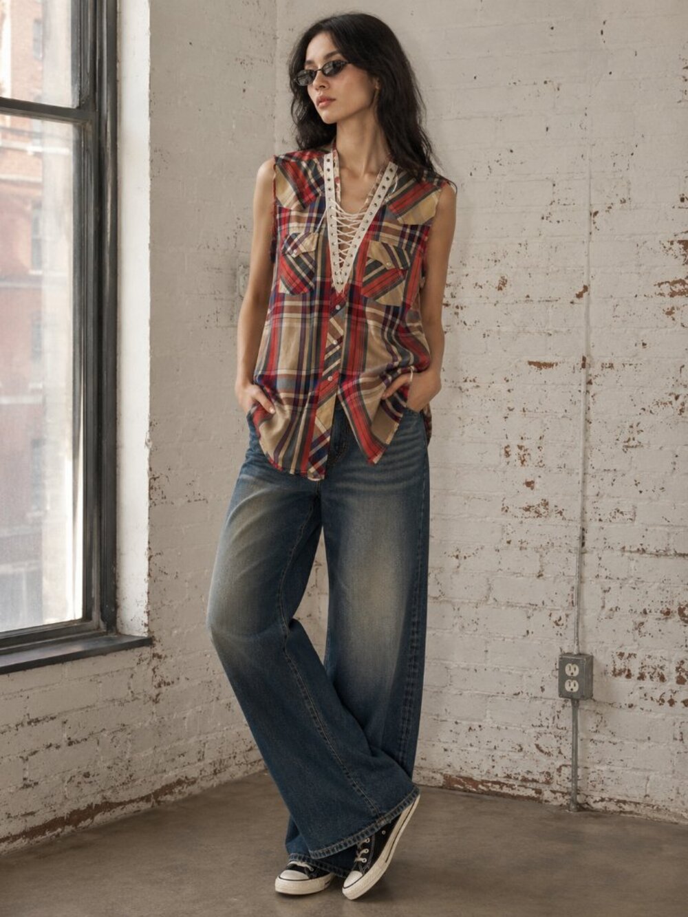 Furst of a Kind Reworked Sleeveless Plaid Top Grunge Streetwear